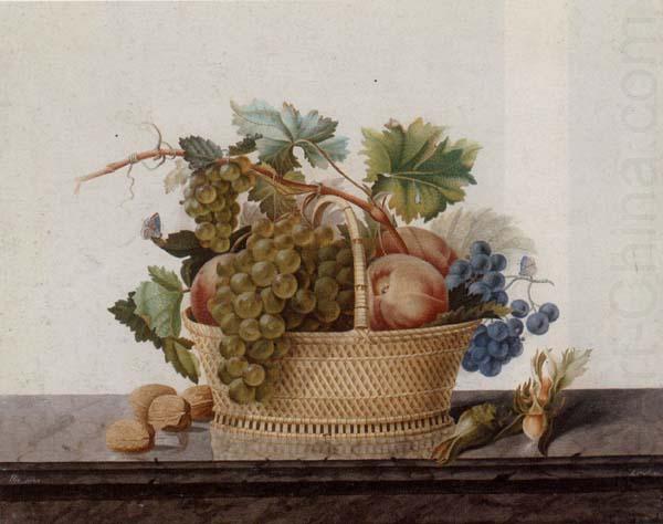 Still life of fruit in a bowl,upon a stone ledge, Madame Elie